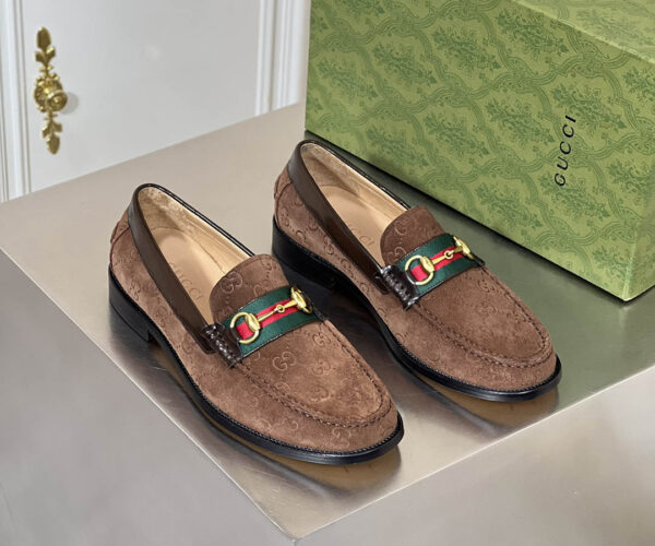 Giày lười Gucci đế cao da lộn màu nâu