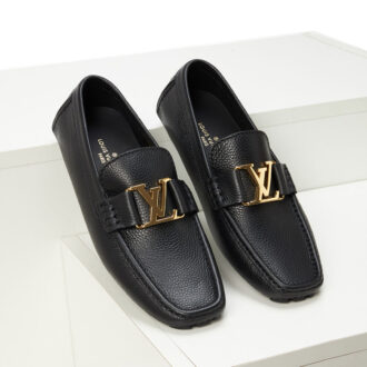 Giày lười Louis Vuitton full đen khóa vàng Like Auth