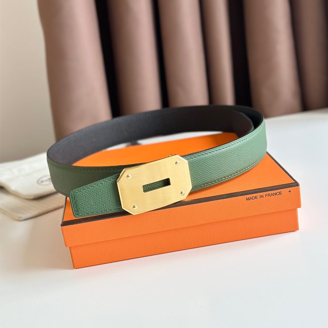 Thắt lưng Hermes khóa vuông màu Gold bản 3.2 Cm