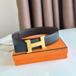 Thắt lưng Hermes mặt khóa vàng chữ H xước bản 3.8 Cm Like Auth