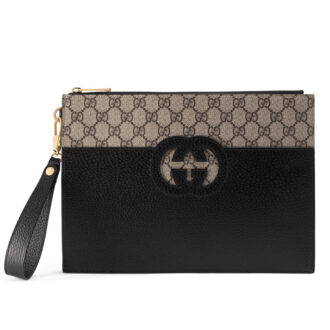 Clutch Nam Gucci Incrocio GG Logo chữ lồng màu đen
