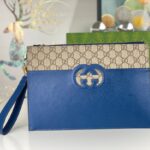 Clutch nam Gucci Pouch with Cut Out Interlocking G Blue Like Auth