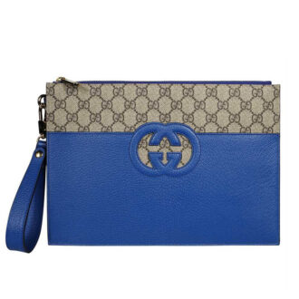 Clutch nam Gucci Pouch with Cut Out Interlocking G Blue Like Auth