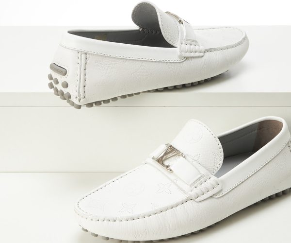 Giày lười Louis Vuitton hoa Monogram trắng Like Auth