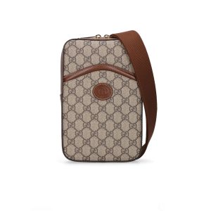 Túi đeo chéo Gucci Mini hoạ tiết phối tag nâu Like Auth