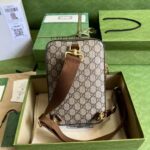 Túi đeo chéo Gucci Mini hoạ tiết phối tag nâu Like Auth