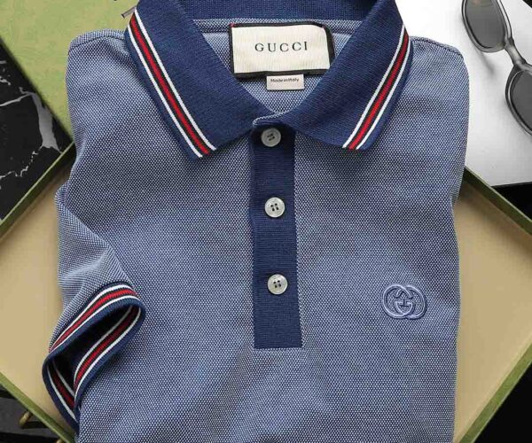 Áo Polo Gucci màu xanh logo chữ GG Like Auth