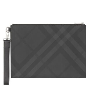 Clutch Burberry màu xám hoạ tiết kẻ sọc Like Auth