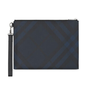 Clutch Burberry xanh navy hoạ tiết kẻ sọc Like Auth