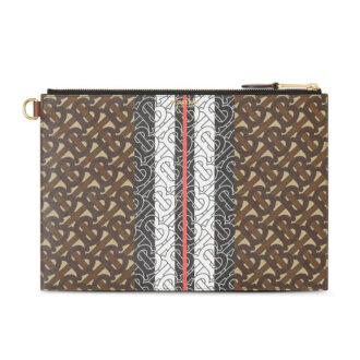 Clutch nam Burberry hoa Monogram chữ TB nâu Like Auth