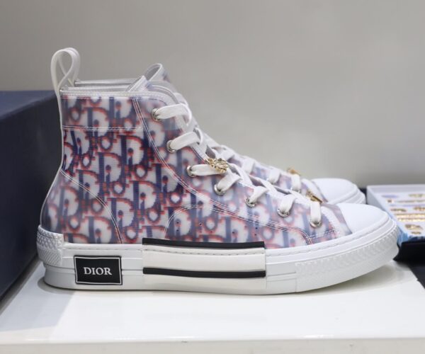 Giày Dior B23 High Top Red Blue Oblique họa tiết chữ đỏ Like Auth