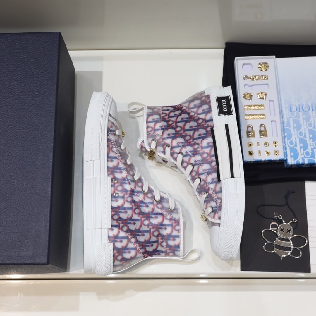 Giày Dior B23 High Top Red Blue Oblique họa tiết chữ đỏ Like Auth