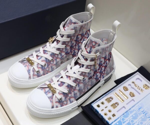 Giày Dior B23 High Top Red Blue Oblique họa tiết chữ đỏ Like Auth