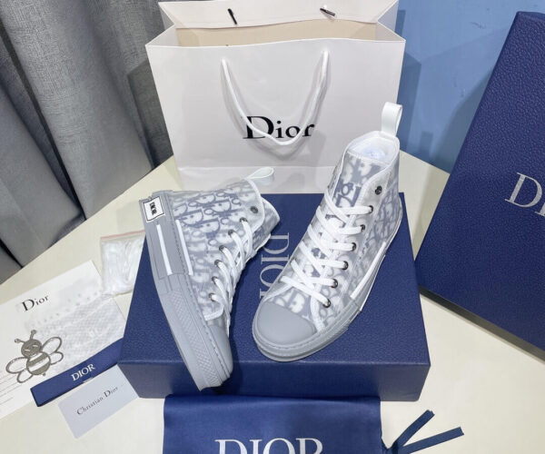 Giày Dior B23 High Top White Navy Blue Dior Oblique Canvas Like Auth