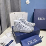 Giày Dior B23 High Top White Navy Blue Dior Oblique Canvas Like Auth