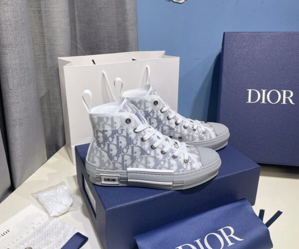 Giày Dior B23 High Top White Navy Blue Dior Oblique Canvas Like Auth