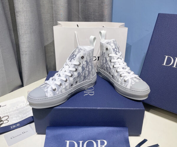 Giày Dior B23 High Top White Navy Blue Dior Oblique Canvas Like Auth