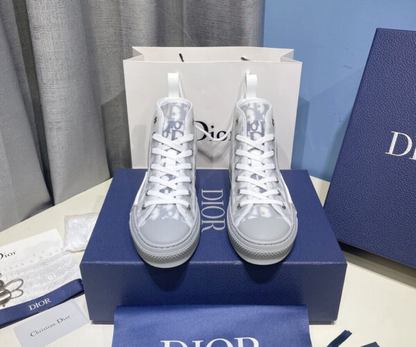 Giày Dior B23 High Top White Navy Blue Dior Oblique Canvas Like Auth