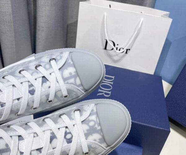 Giày Dior B23 High Top White Navy Blue Dior Oblique Canvas Like Auth
