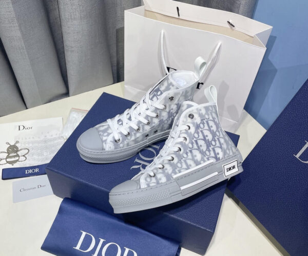 Giày Dior B23 High Top White Navy Blue Dior Oblique Canvas Like Auth