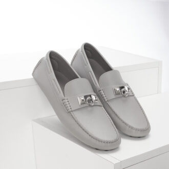 Giày lười Hermes da taiga màu xám trắng Like Auth