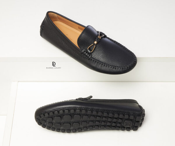 Giày lười Louis Vuitton da nhăn màu đen tag nơ Like Auth