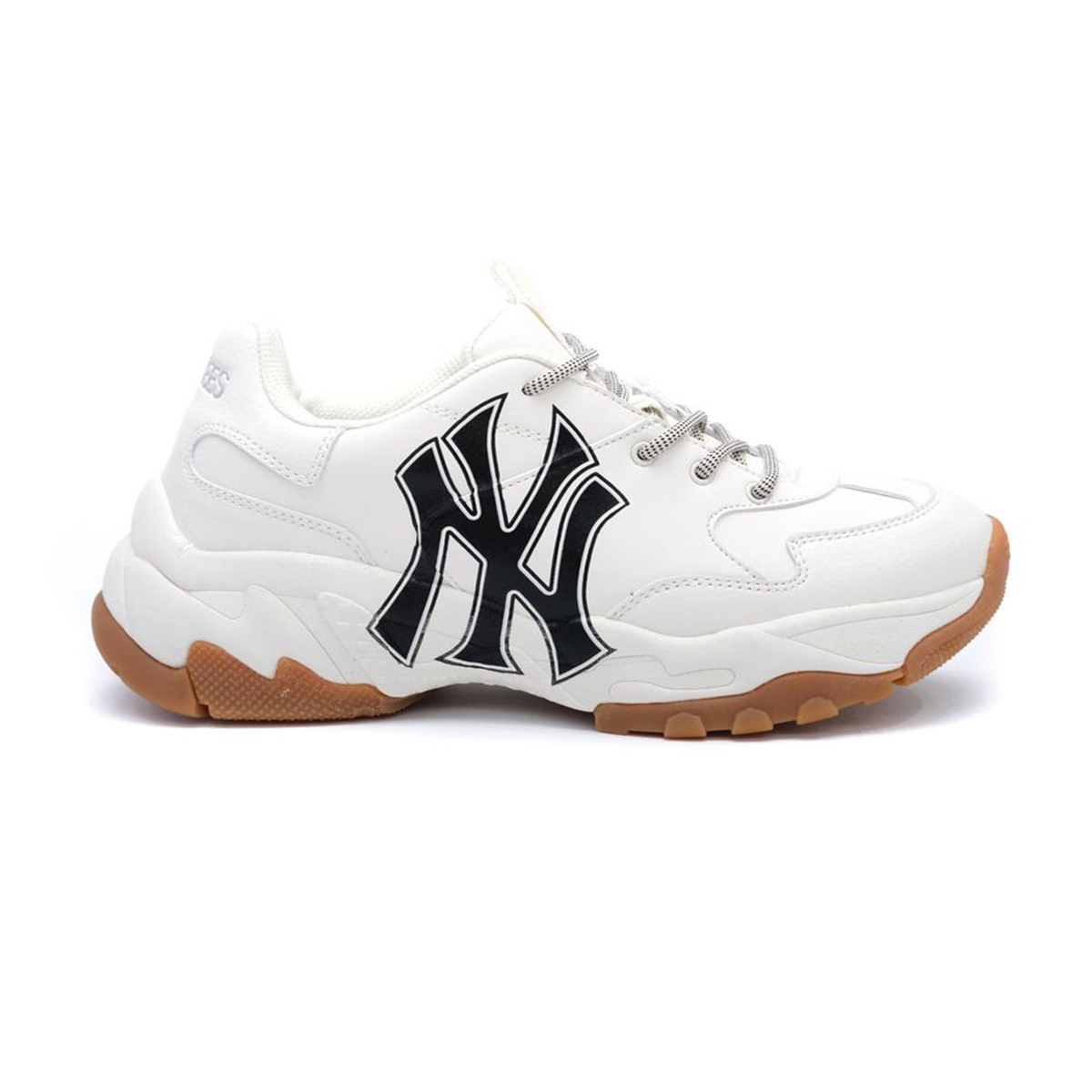 Giày MLB NY trắng chữ đen đế nâu Like Auth