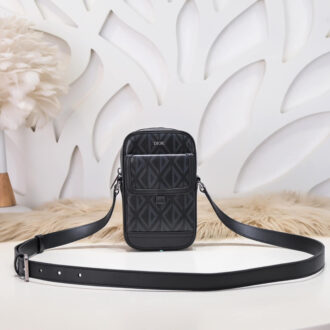 Túi đeo chéo Dior siêu cấp Mini Gray hoạ tiết CD màu đen