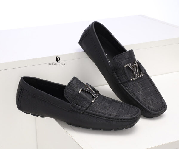 Giày lười LV siêu cấp khóa logo viền trắng đen