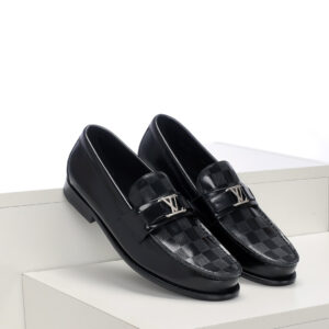 Giày lười Louis Vuitton đế cao màu đen phối caro chìm Like Auth