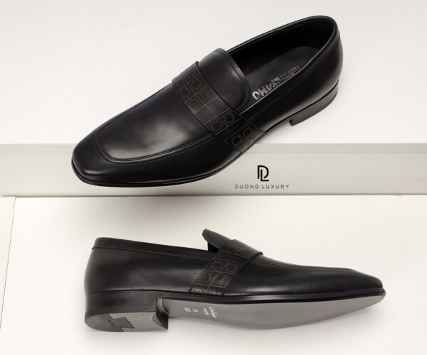 Giày Salvatore Ferragamo đế cao họa tiết logo dập màu đen Like Auth
