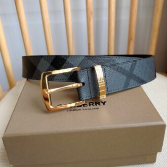 Thắt lưng Burberry dây caro khóa kim màu vàng Like Auth
